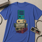 Retro Gaming Stack T-Shirt — Vintage Handheld & Console Graphic Tee