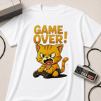 Angry Game Over Gamer Cat T-Shirt | Retro Gaming Graphic