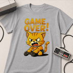 Angry Game Over Gamer Cat T-Shirt | Retro Gaming Graphic