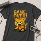 Angry Game Over Gamer Cat T-Shirt | Retro Gaming Graphic