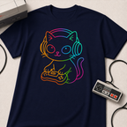 Rainbow Gamer Cat T-Shirt | Cute Kitty with Headphones & Controller