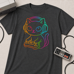 Rainbow Gamer Cat T-Shirt | Cute Kitty with Headphones & Controller