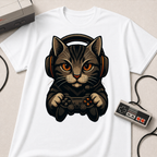 Gaming Cat Holding Controller T-Shirt | Cat Gamer Graphic Tee