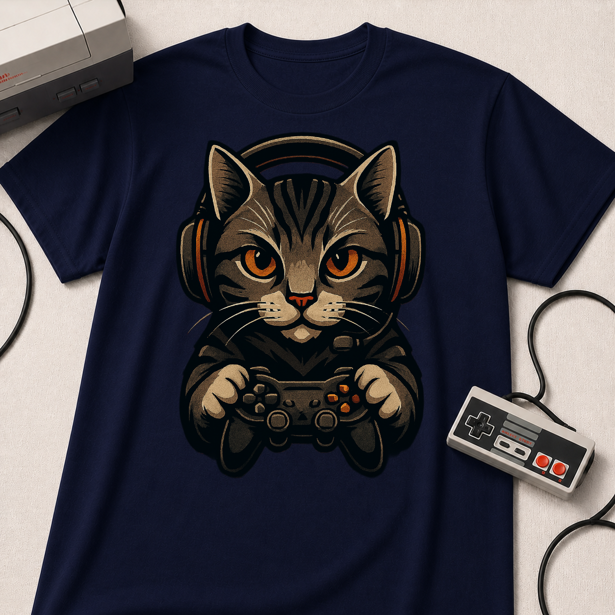 Gaming Cat Holding Controller T-Shirt | Cat Gamer Graphic Tee