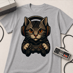 Gaming Cat Holding Controller T-Shirt | Cat Gamer Graphic Tee