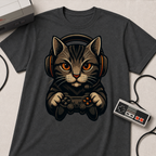 Gaming Cat Holding Controller T-Shirt | Cat Gamer Graphic Tee