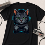 Gaming Cat Graphic T-Shirt | Cute Gamer Kitten Illustration