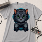 Gaming Cat Graphic T-Shirt | Cute Gamer Kitten Illustration