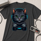 Gaming Cat Graphic T-Shirt | Cute Gamer Kitten Illustration