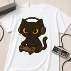 Gamer Cat T-Shirt | Cute Black Cat with Headset & Game Controller