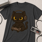 Gamer Cat T-Shirt | Cute Black Cat with Headset & Game Controller