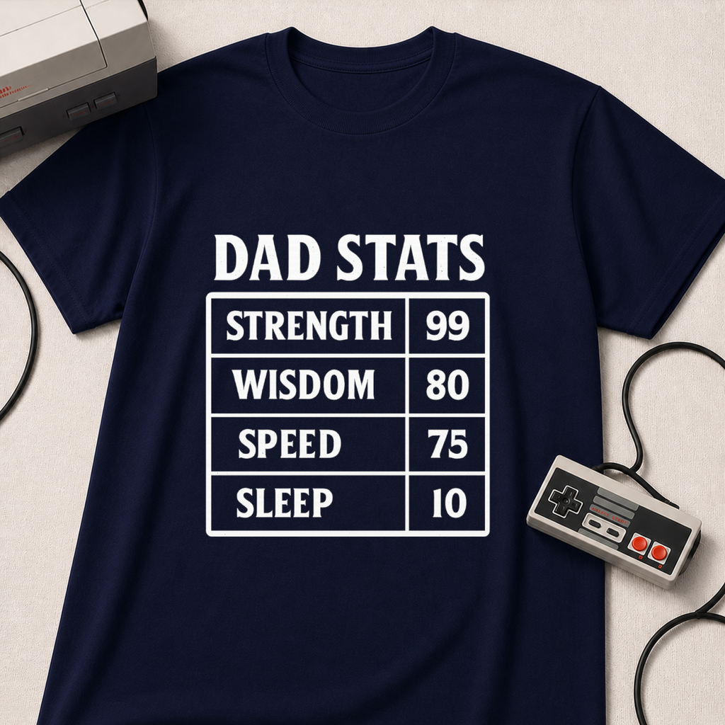Dad Stats T-Shirt | Strength 99, Wisdom 80, Speed 75, Sleep 10 Funny Father's Day Tee
