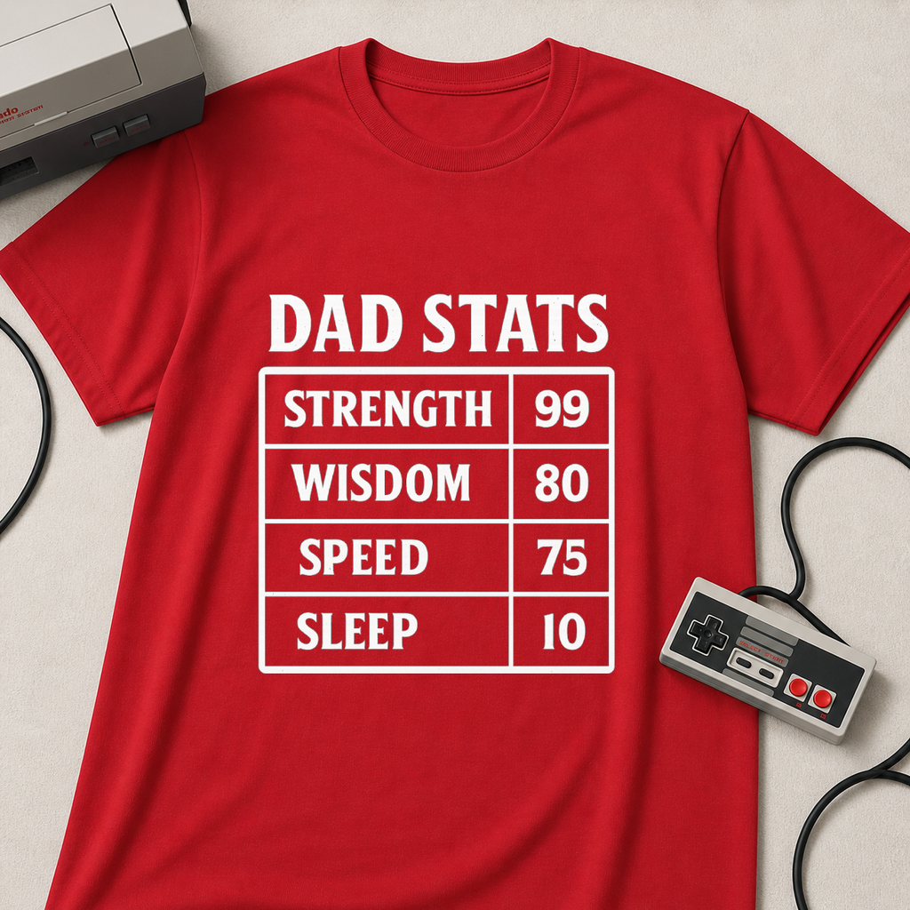 Dad Stats T-Shirt | Strength 99, Wisdom 80, Speed 75, Sleep 10 Funny Father's Day Tee