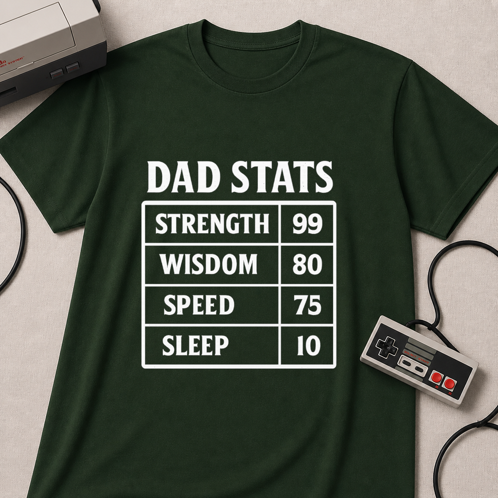 Dad Stats T-Shirt | Strength 99, Wisdom 80, Speed 75, Sleep 10 Funny Father's Day Tee