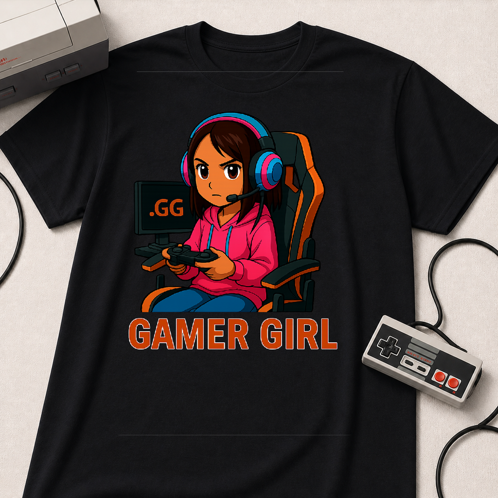 Gamer Girl T-Shirt - Cute Cartoon Female Gamer Graphic Tee