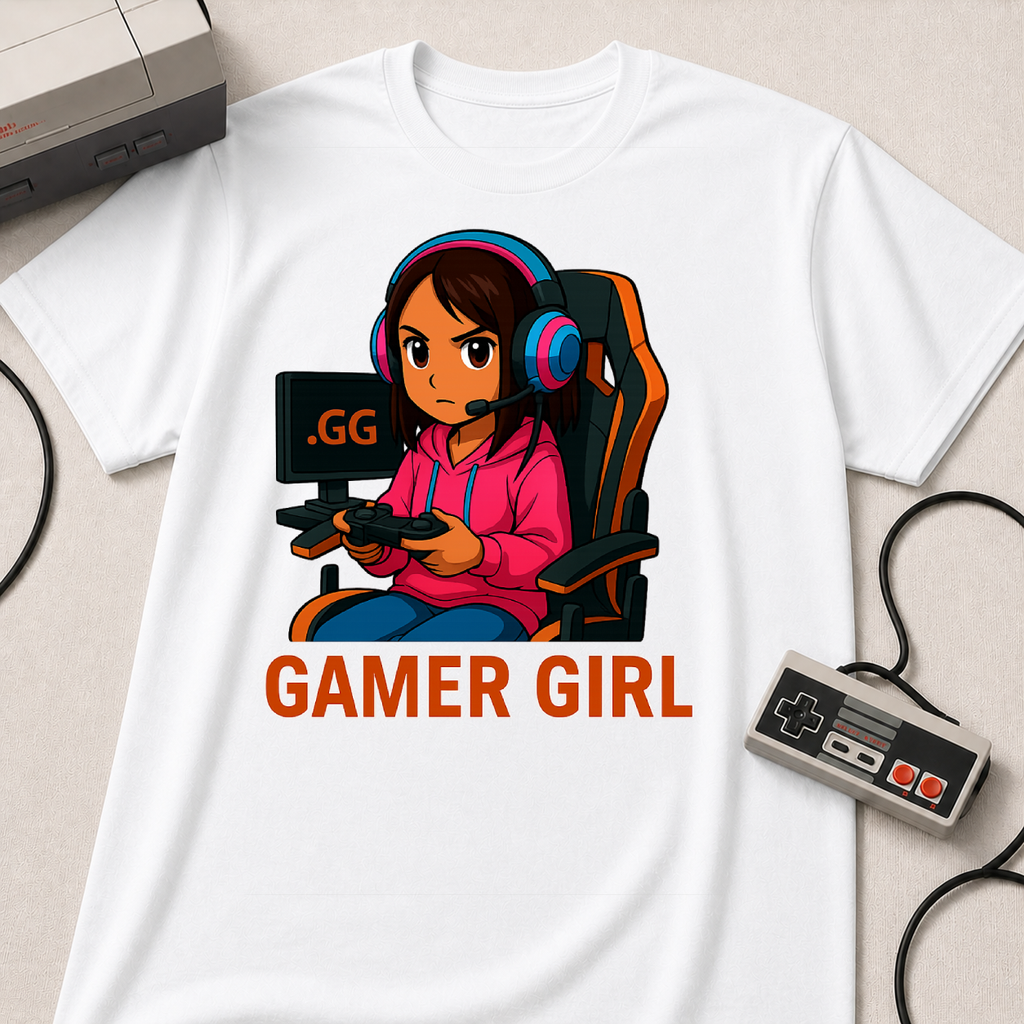Gamer Girl T-Shirt - Cute Cartoon Female Gamer Graphic Tee
