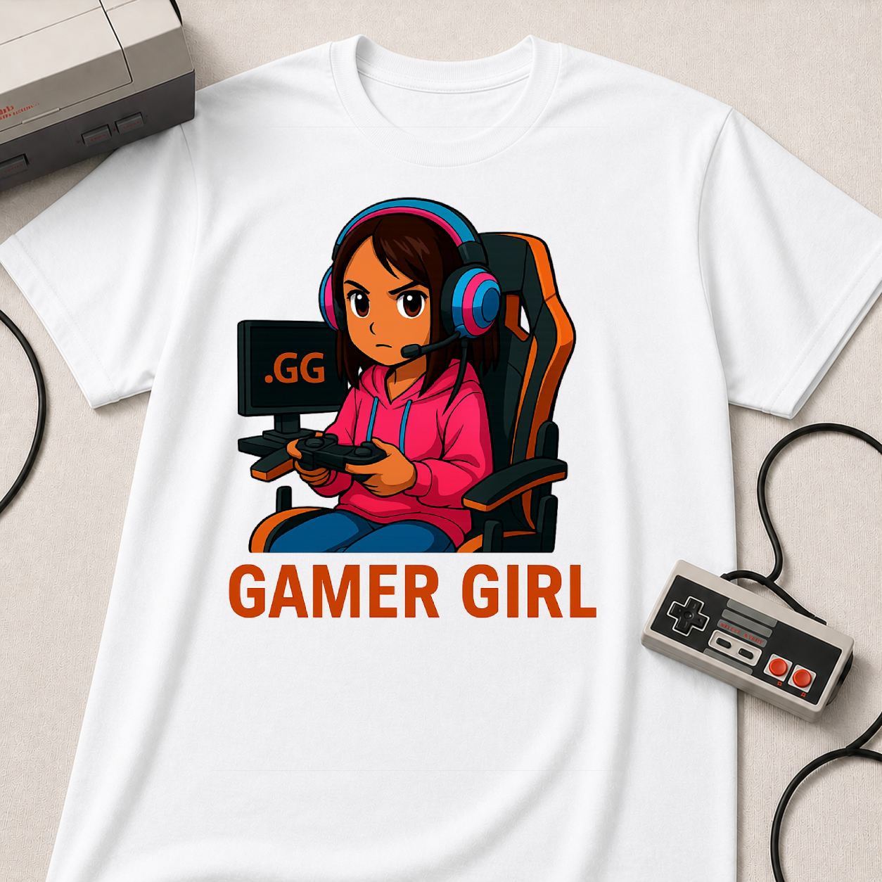Gamer Girl T-Shirt - Cute Cartoon Female Gamer Graphic Tee