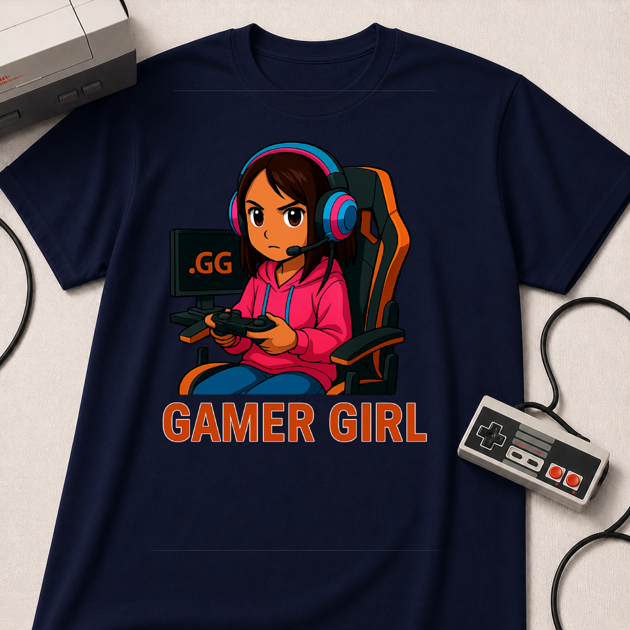 Gamer Girl T-Shirt - Cute Cartoon Female Gamer Graphic Tee