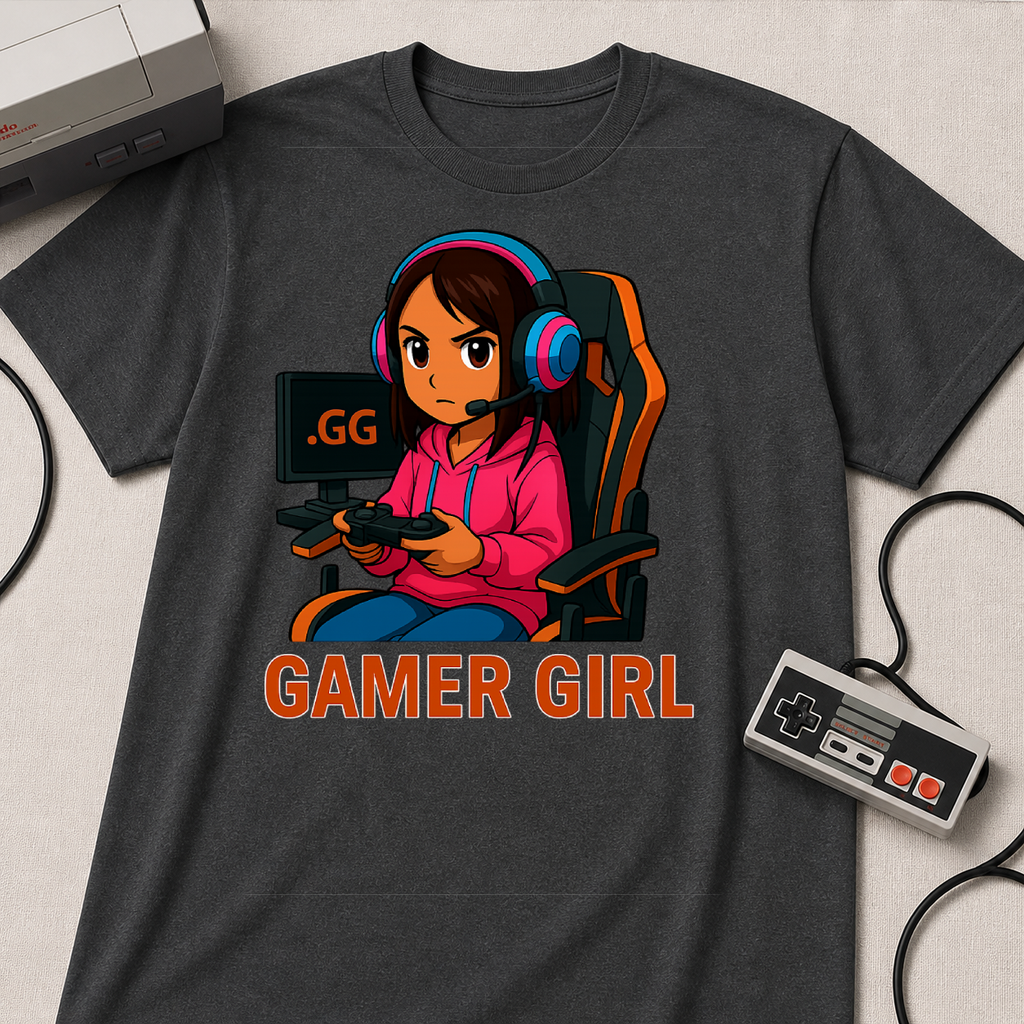 Gamer Girl T-Shirt - Cute Cartoon Female Gamer Graphic Tee