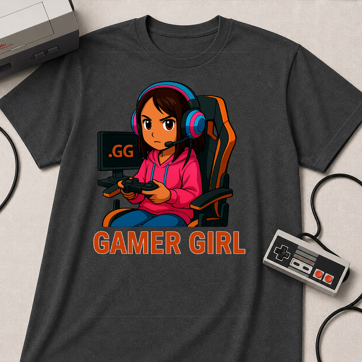 Gamer Girl T-Shirt - Cute Cartoon Female Gamer Graphic Tee