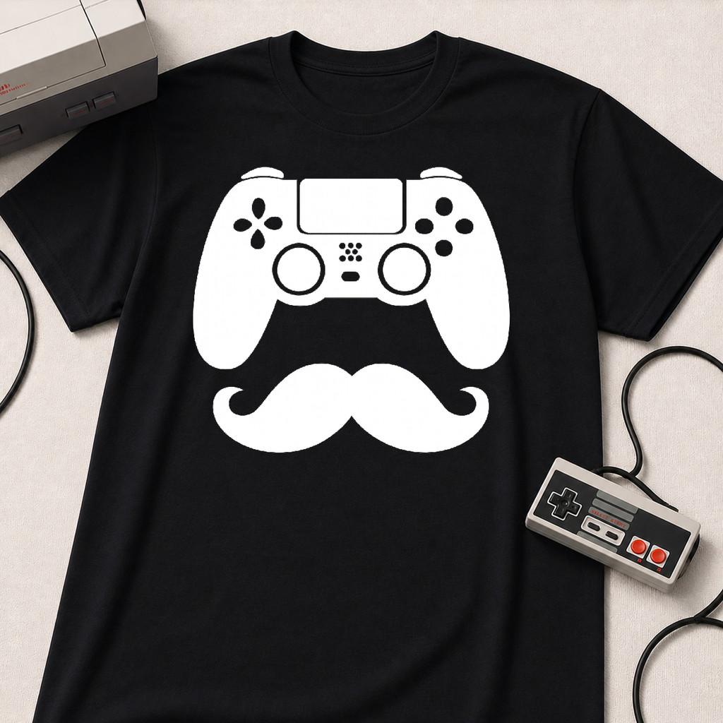 Gamer Dad  T-Shirt | Controller & Mustache Graphic Tee for Dad, Gamer Gifts