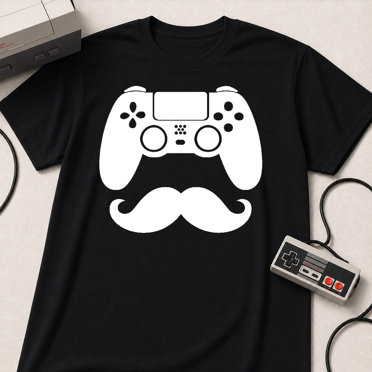 Gamer Dad  T-Shirt | Controller & Mustache Graphic Tee for Dad, Gamer Gifts