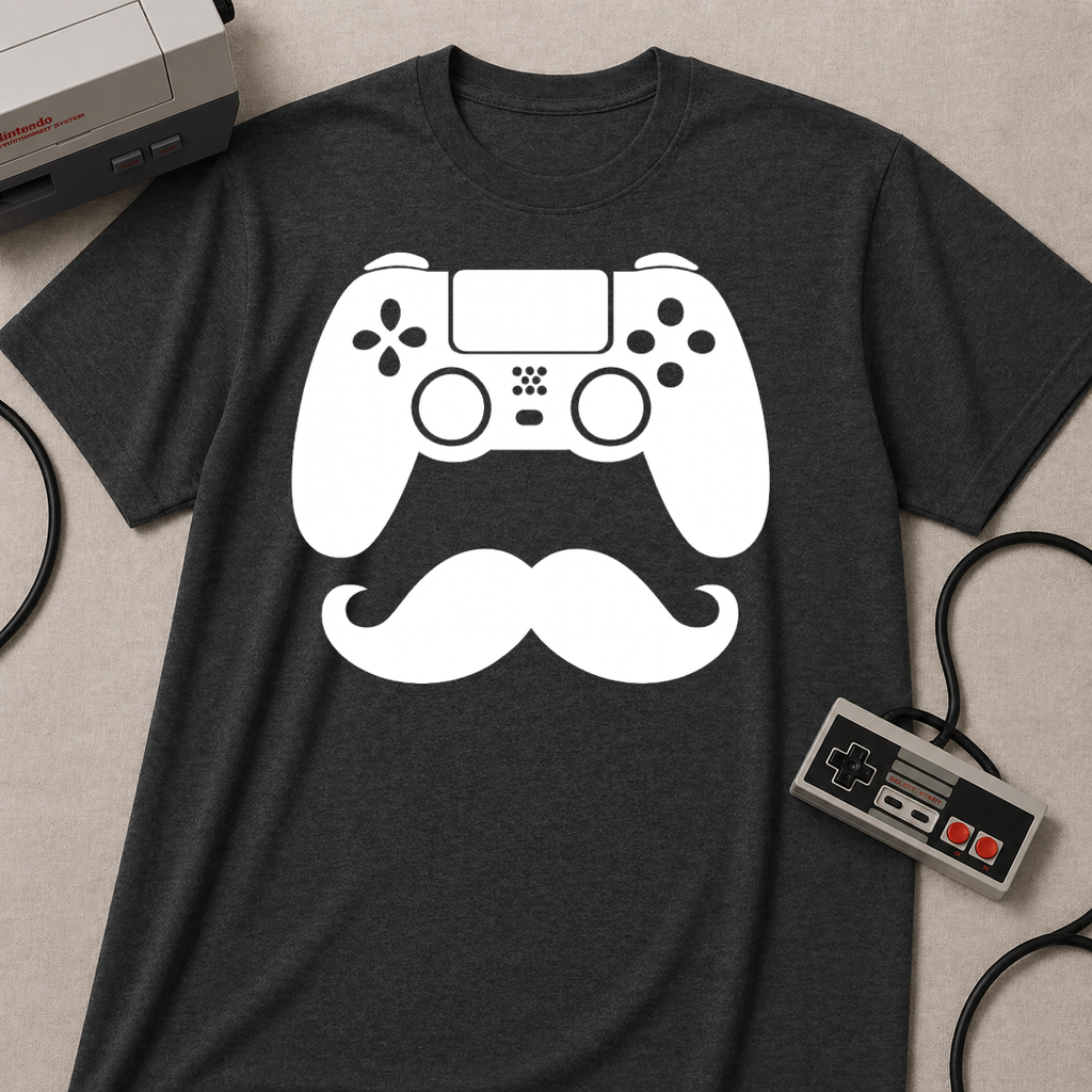 Gamer Dad  T-Shirt | Controller & Mustache Graphic Tee for Dad, Gamer Gifts