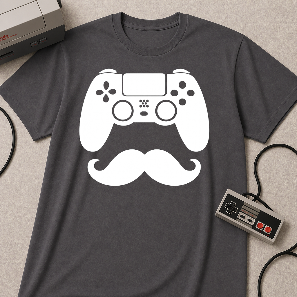 Gamer Dad  T-Shirt | Controller & Mustache Graphic Tee for Dad, Gamer Gifts