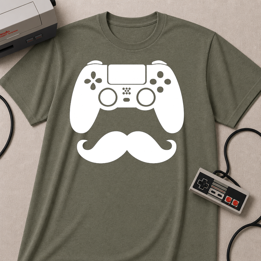 Gamer Dad  T-Shirt | Controller & Mustache Graphic Tee for Dad, Gamer Gifts