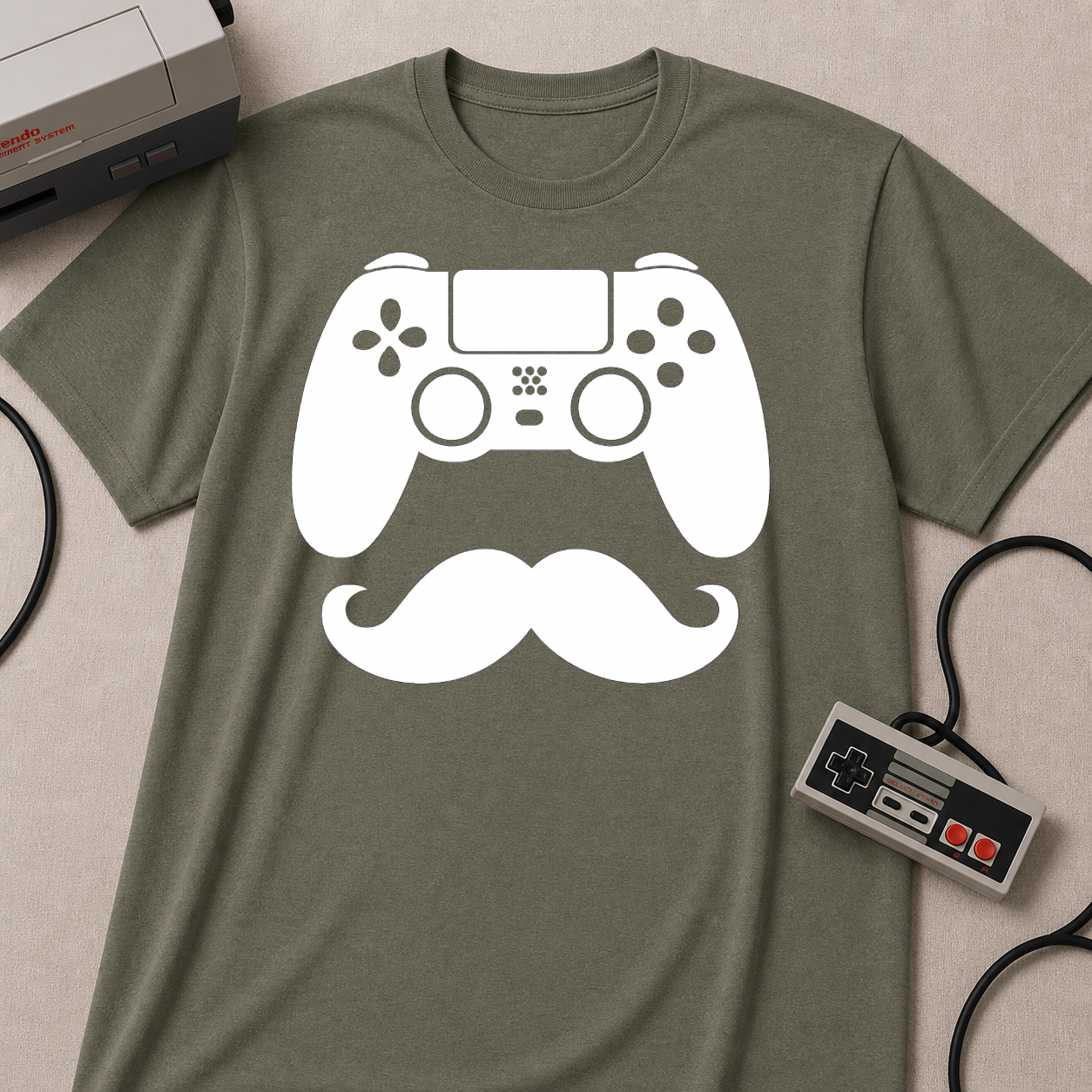 Gamer Dad  T-Shirt | Controller & Mustache Graphic Tee for Dad, Gamer Gifts