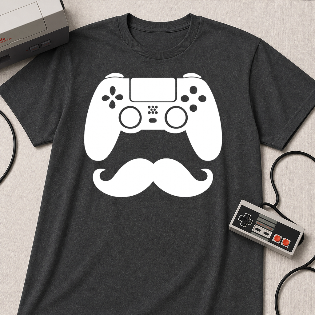 Gamer Dad  T-Shirt | Controller & Mustache Graphic Tee for Dad, Gamer Gifts