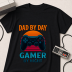 Dad By Day Gamer By Night T-Shirt | Retro Controller Gaming Tee for Fathers