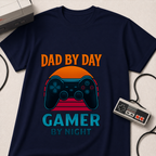 Dad By Day Gamer By Night T-Shirt | Retro Controller Gaming Tee for Fathers
