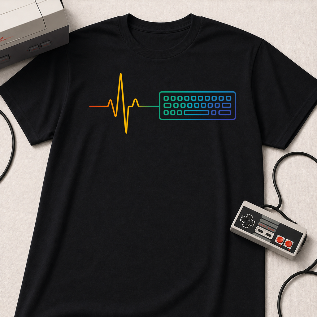 Keyboard Lifeline T-Shirt | Minimalist Tech Heartbeat Tee for Programmers