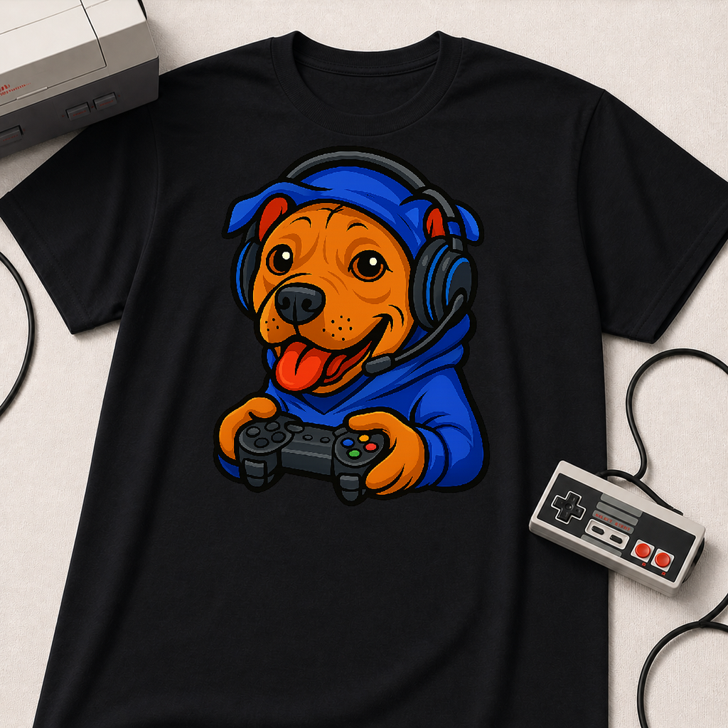 Gamer Dog Graphic Tee | Cute Puppy with Headset & Controller T-Shirt