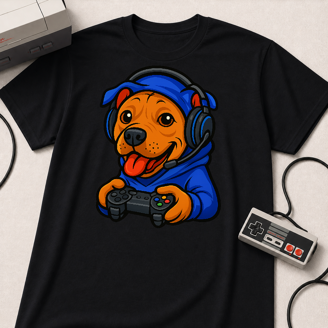 Gamer Dog Graphic Tee | Cute Puppy with Headset & Controller T-Shirt
