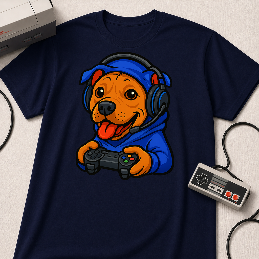 Gamer Dog Graphic Tee | Cute Puppy with Headset & Controller T-Shirt