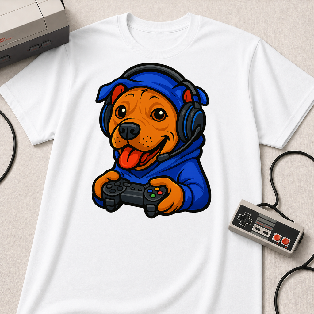 Gamer Dog Graphic Tee | Cute Puppy with Headset & Controller T-Shirt