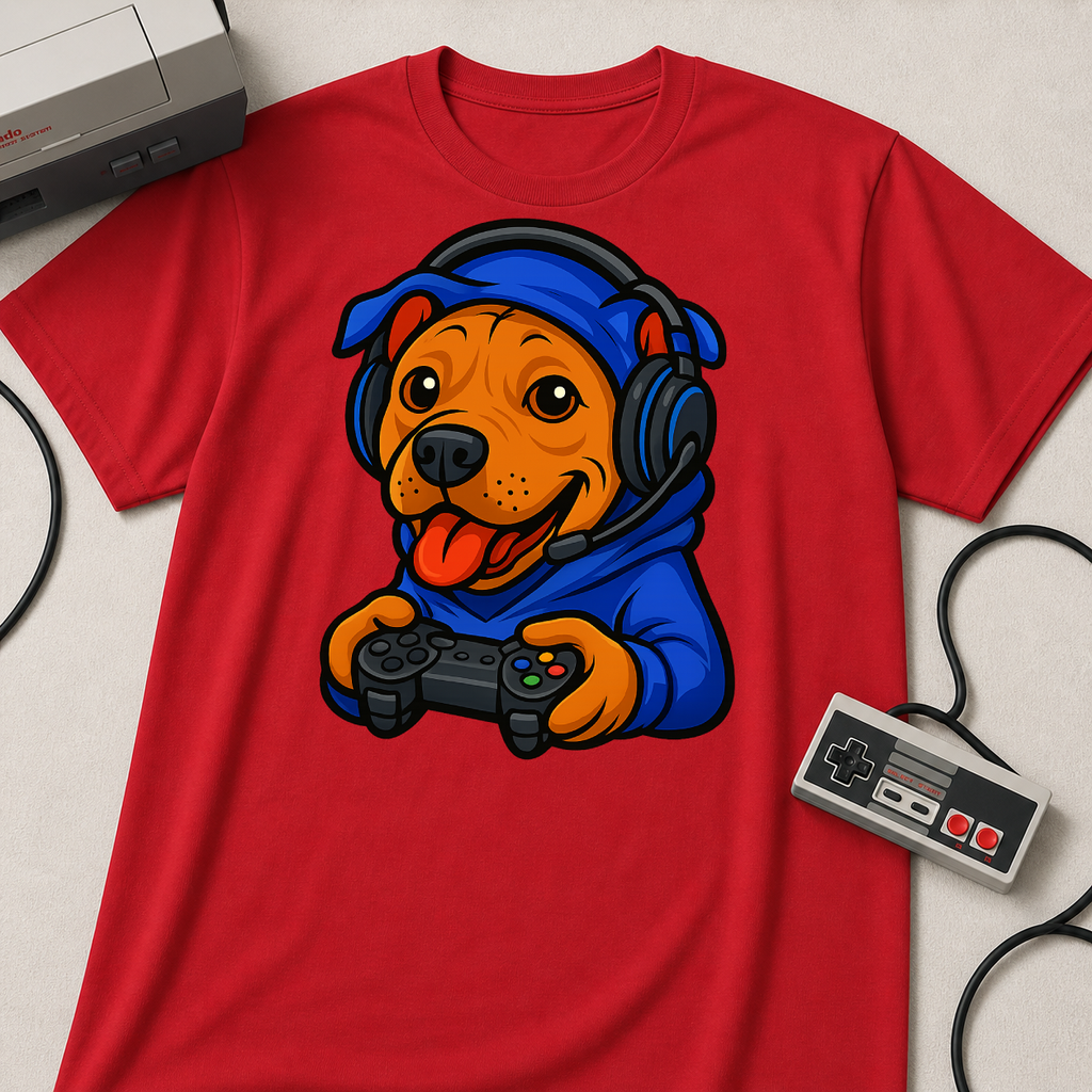 Gamer Dog Graphic Tee | Cute Puppy with Headset & Controller T-Shirt