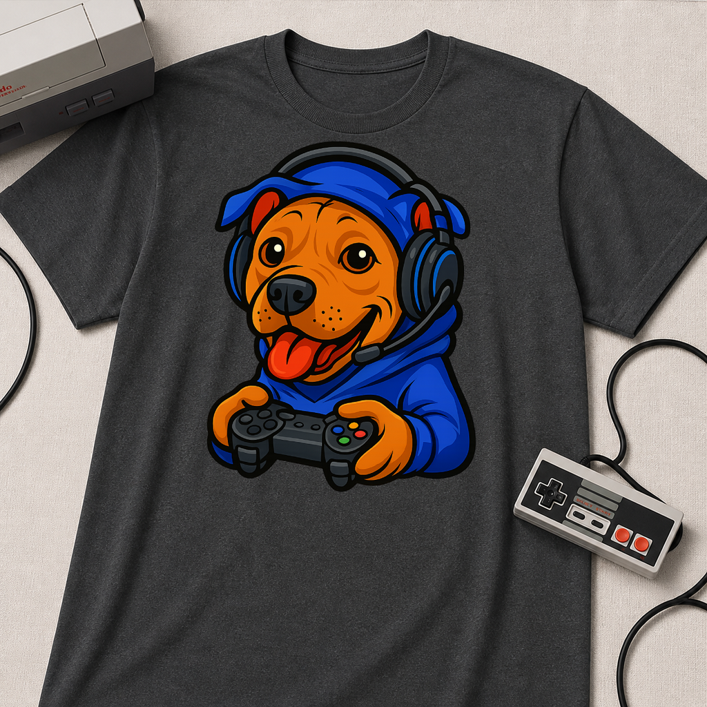 Gamer Dog Graphic Tee | Cute Puppy with Headset & Controller T-Shirt