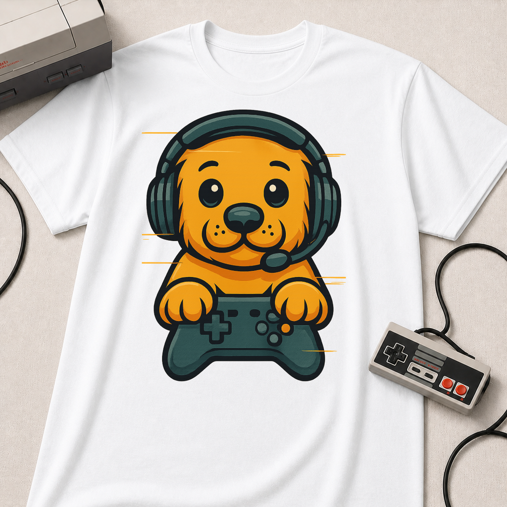 Cute Retro Gaming Puppy T-Shirt | Gamer Dog Illustration Tee