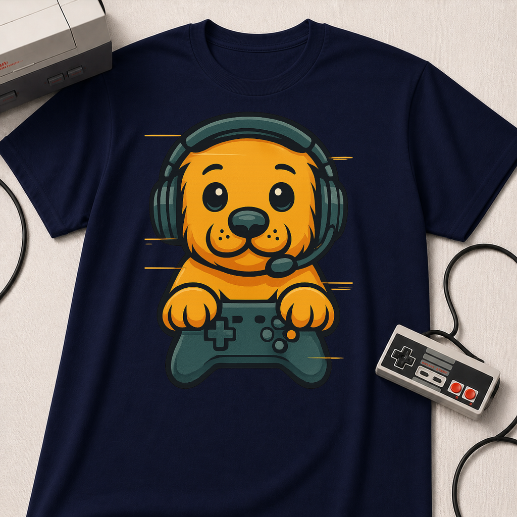 Cute Retro Gaming Puppy T-Shirt | Gamer Dog Illustration Tee