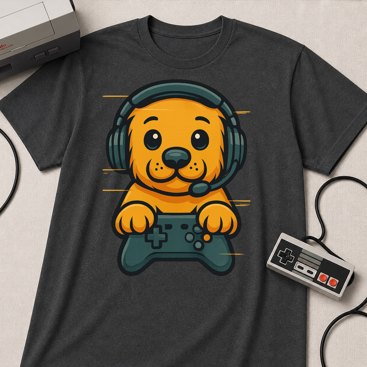 Cute Retro Gaming Puppy T-Shirt | Gamer Dog Illustration Tee