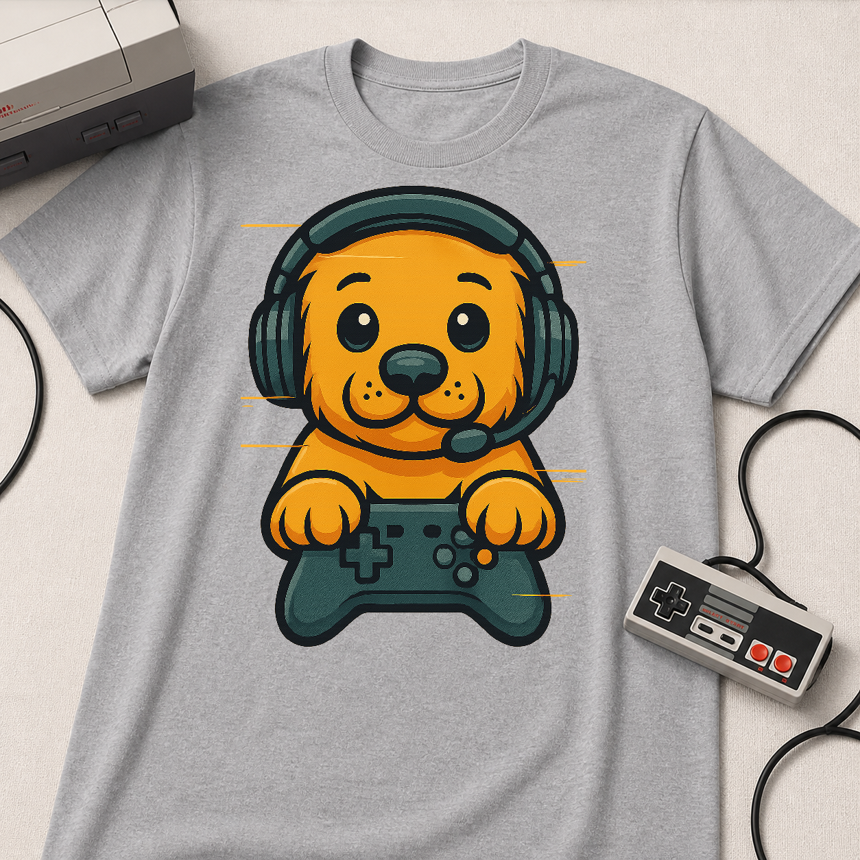 Cute Retro Gaming Puppy T-Shirt | Gamer Dog Illustration Tee