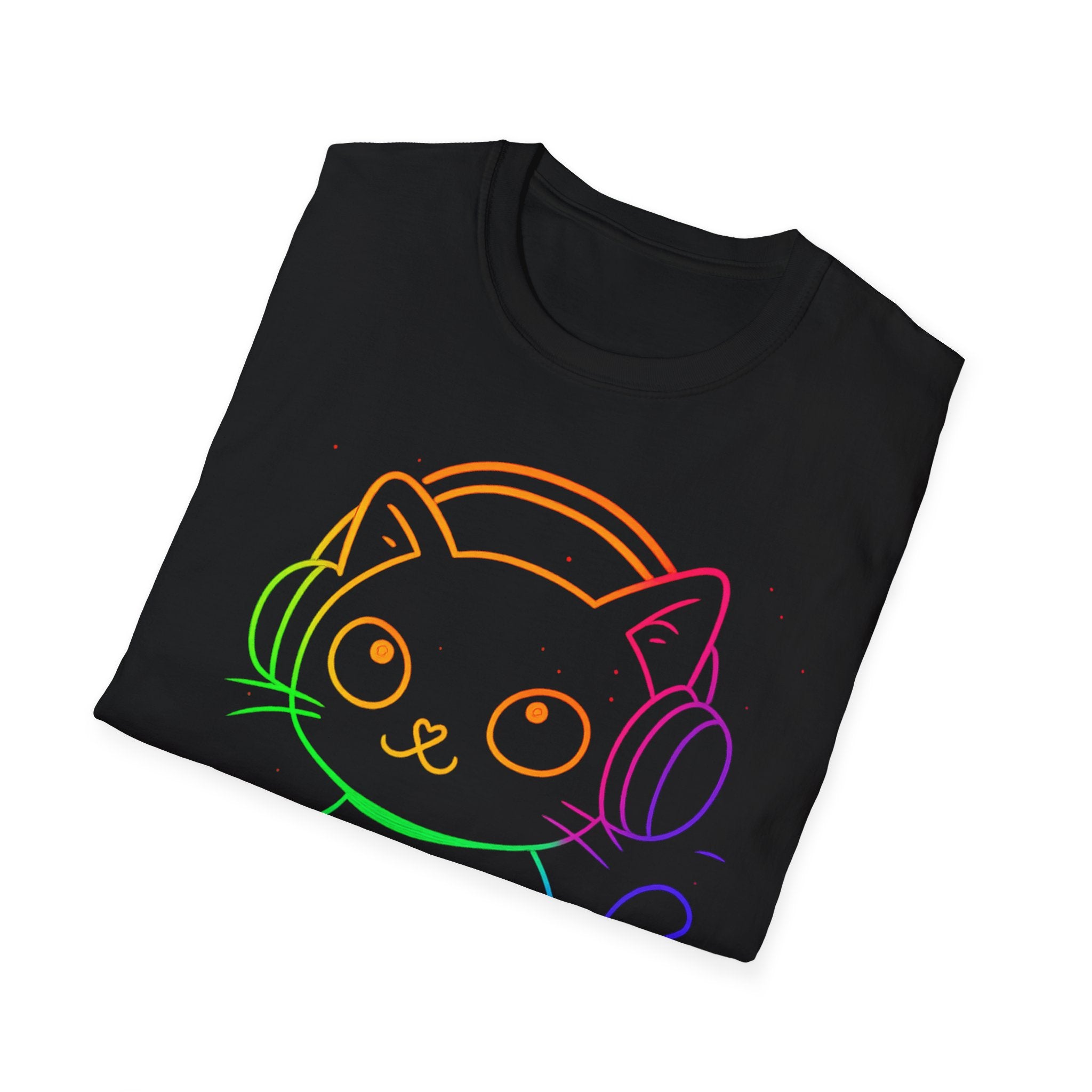 Rainbow Gamer Cat T-Shirt | Cute Kitty with Headphones & Controller