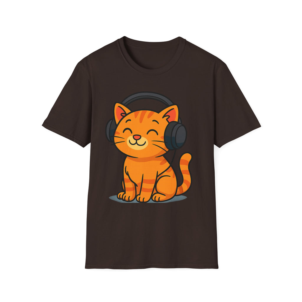 Orange Kitty with Headphones T-Shirt | Cute Cat Music Gamer Tee