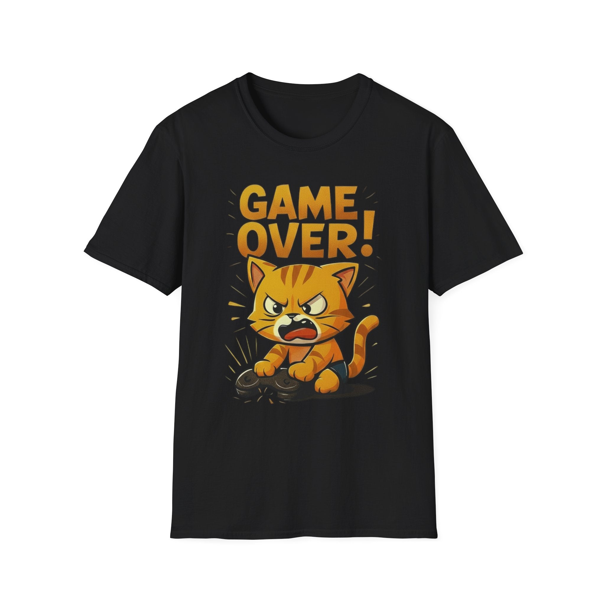 Angry Game Over Gamer Cat T-Shirt | Retro Gaming Graphic