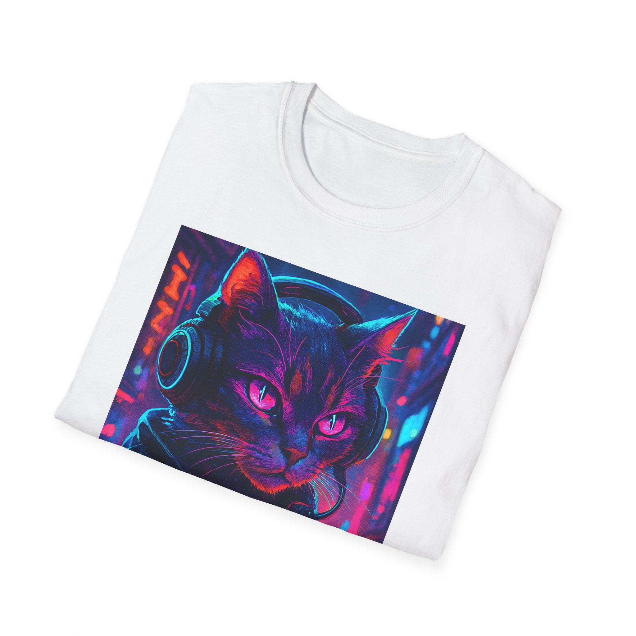Cyberpunk Cat T-Shirt | Neon Gamer Kitty Graphic Tee
