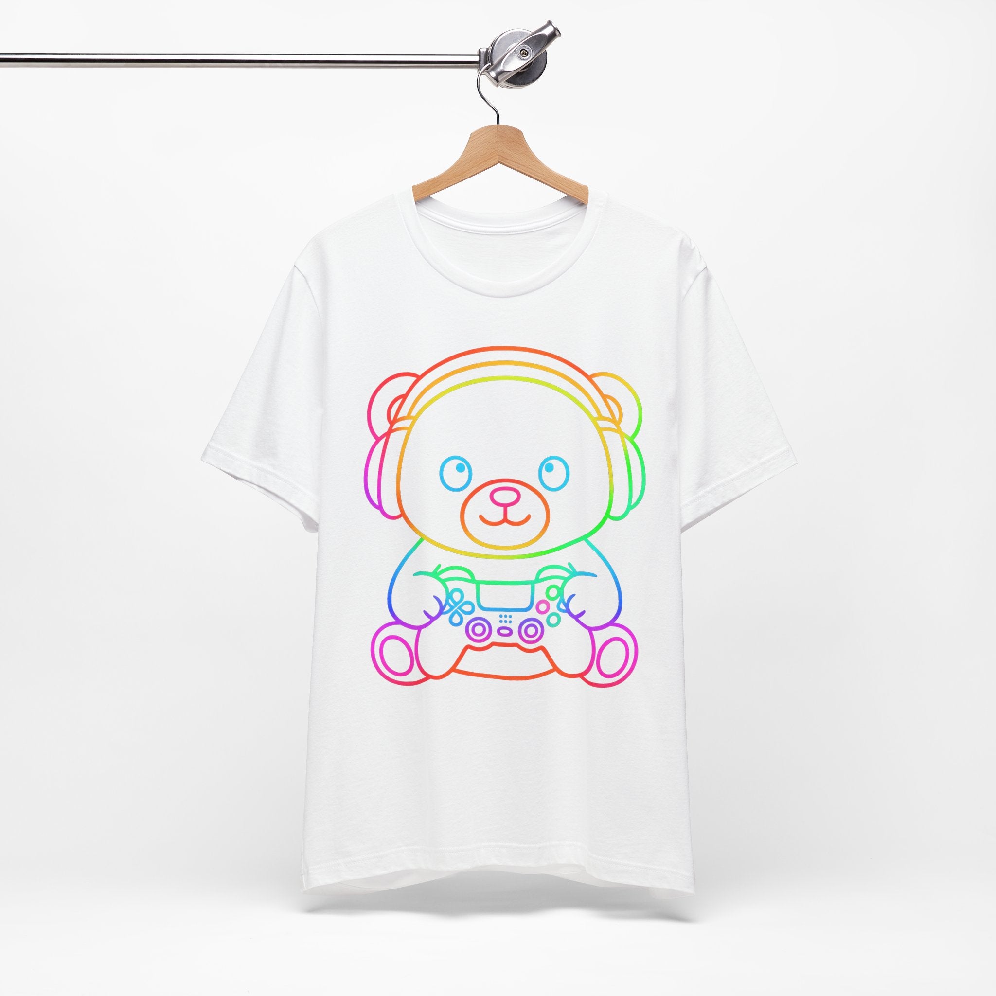 Gaming Bear Graphic Tee — Rainbow Cute Gamer Teddy Shirt