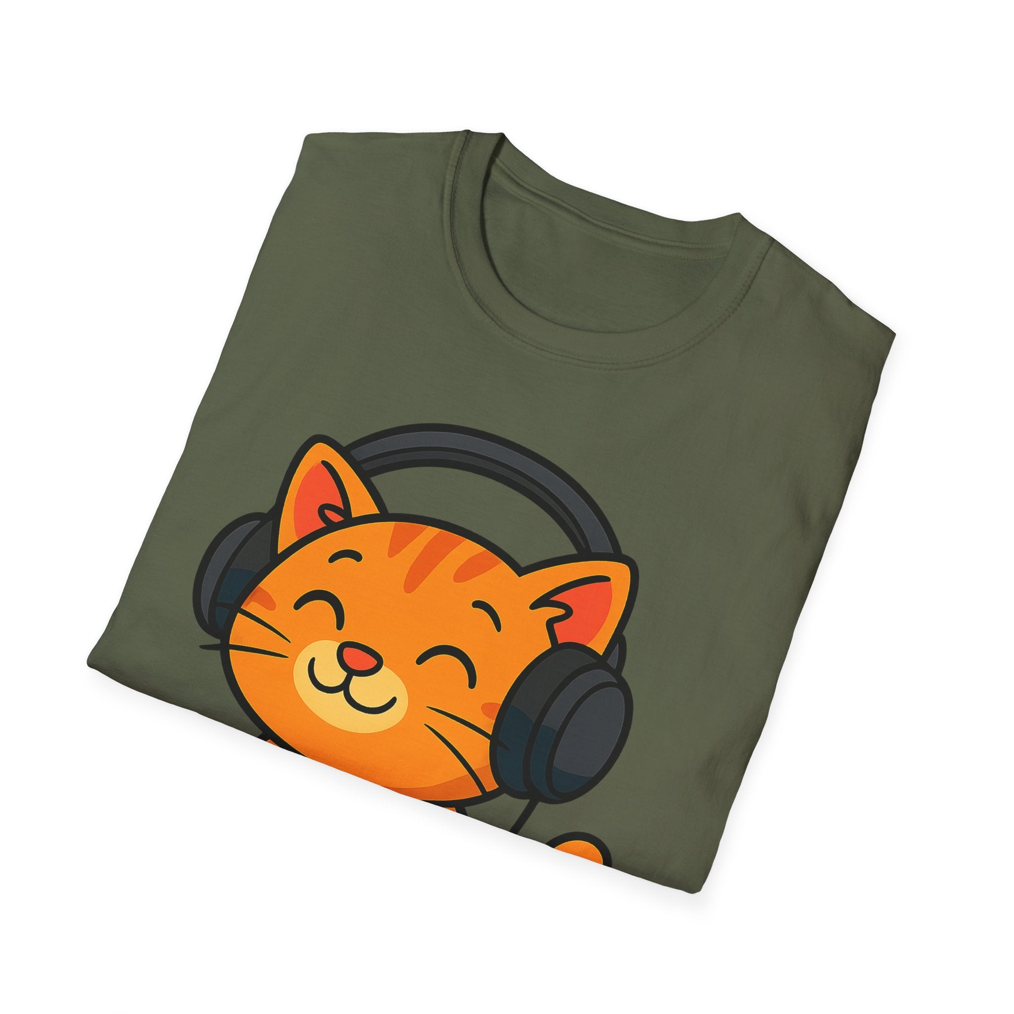Orange Kitty with Headphones T-Shirt | Cute Cat Music Gamer Tee